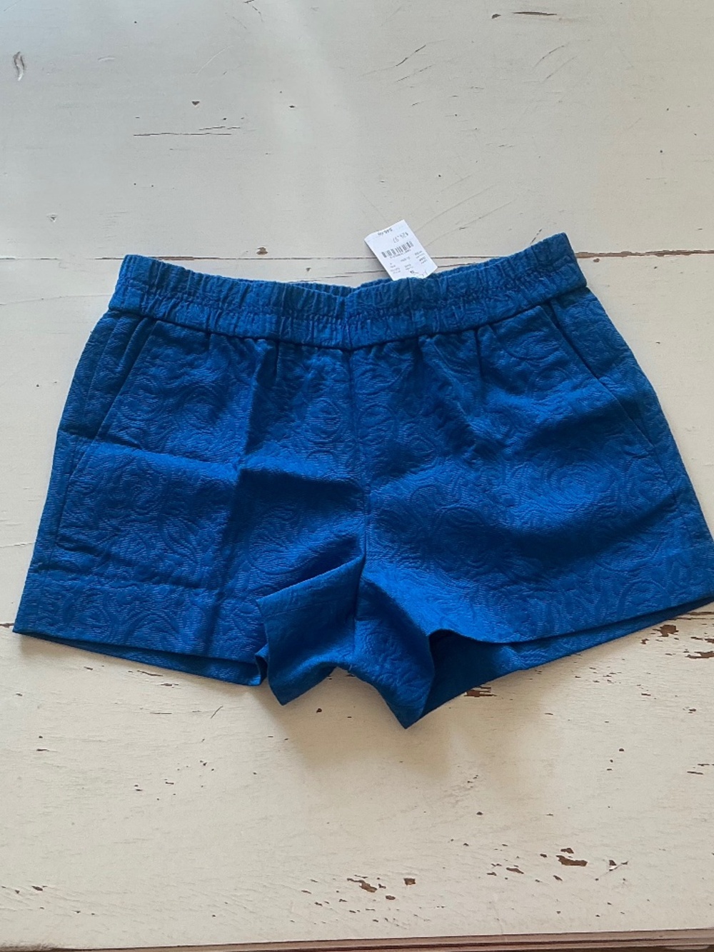 NWT J Crew Blue Matelasse pull on shorts Sz 4